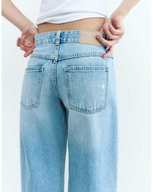 Pull&Bear Blue Ripped Low-Rise Straight Leg Jeans