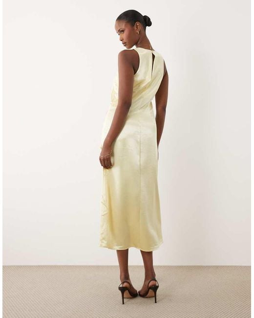 Y.A.S Natural Placement Orchid Print Satin Racer Maxi Dress
