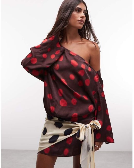 ASOS Red Off Shoulder Blousant Mini Dress