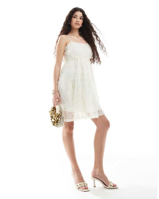 Pieces White 3D Flower Applique Mini Dress