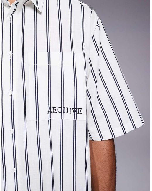 ASOS Recht Oversized Gestreept Overhemd Met Borduursel Op De Borst in het Gray voor heren