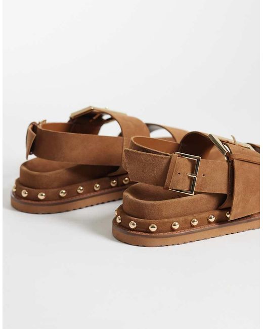 ASOS Brown Fraction Premium Studded Footbed Sandal