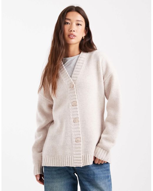 ASOS Natural Longline Waisted Lambswool Cardigan