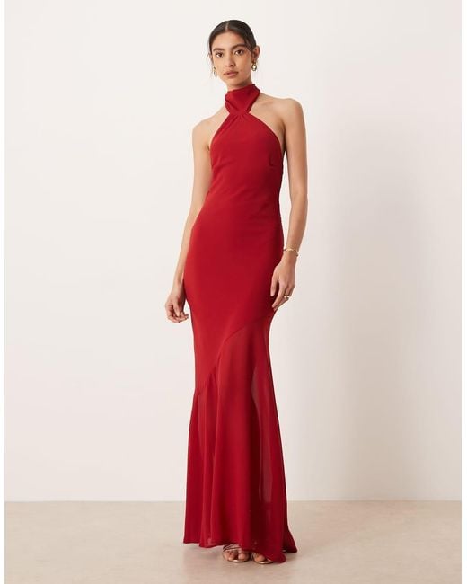 Amy Lynn Red Scarf Neck Chiffon Maxi Dress