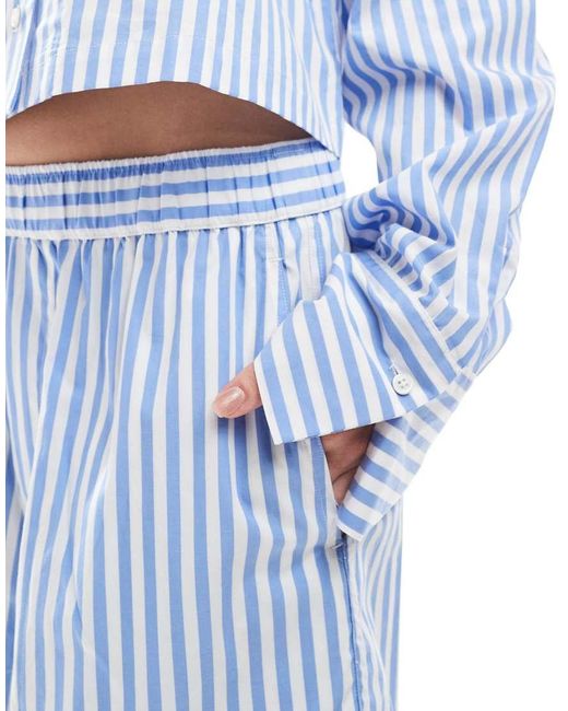 Polo Ralph Lauren Blue Striped Crop Shirt And Boxer Pyjama Set