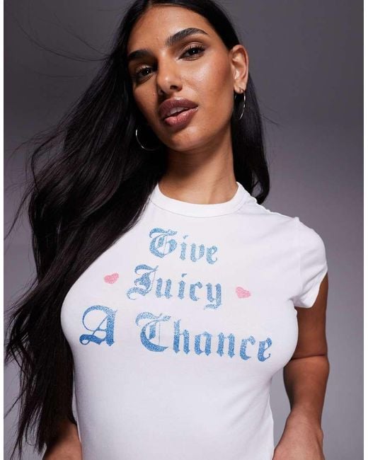 Juicy Couture White Give Juicy A Chance Glitter Logo Fitted Baby T-shirt