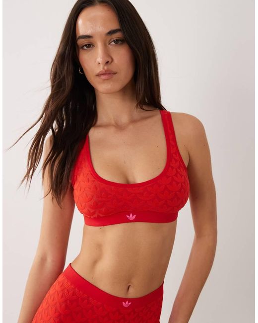 Adidas Red Originals Microterrot Monogram Jersey Scoop Bralette