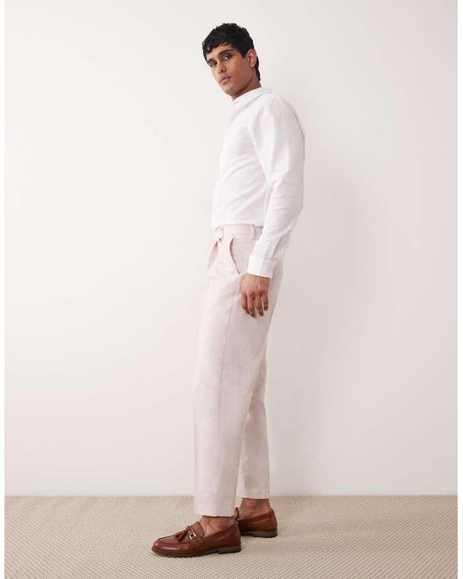 ASOS Pink Relaxed Tapered Linen-rich Suit Pants for men