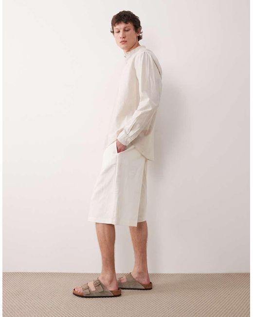 ASOS Natural Linen Rich Oversized Bermuda Dress Shorts for men