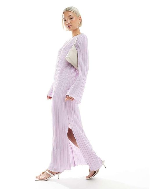 Pieces Plissé Maxi Jurk Met Zijsplitten in het Pink