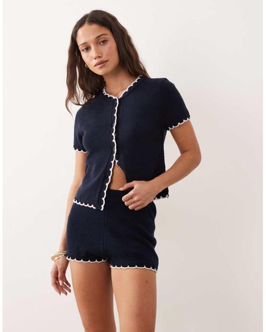 Miss Selfridge Blue Blanket Stitch Short