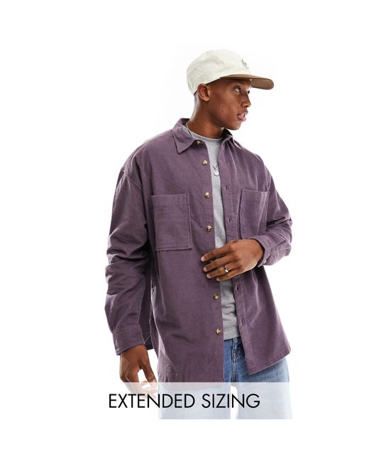 ASOS – leichtes oversize-hemd aus cord im stil der 90er in Purple für Herren