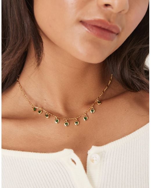 ASOS Brown Chain Necklace With Green Heart Charm Detail