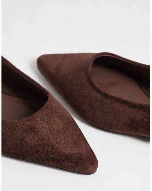 SEQWL Brown Scar Faux Suede Sling Back Pointed Ballet Flats