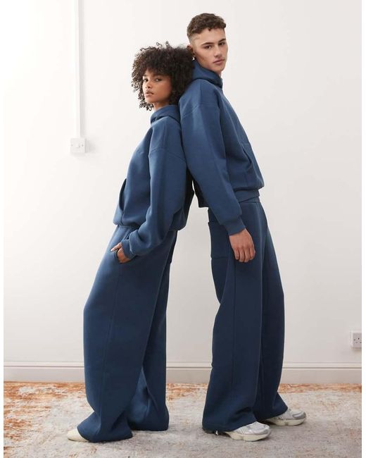 Reclaimed Vintage Blue Unisex Heavyweight Wide Leg jogger Co-ord