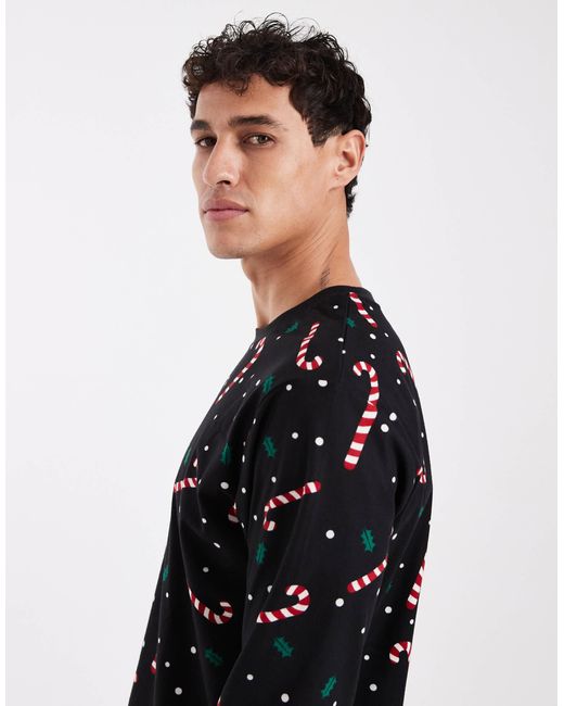 Jack & Jones Black Candy Cane Lounge Set for men