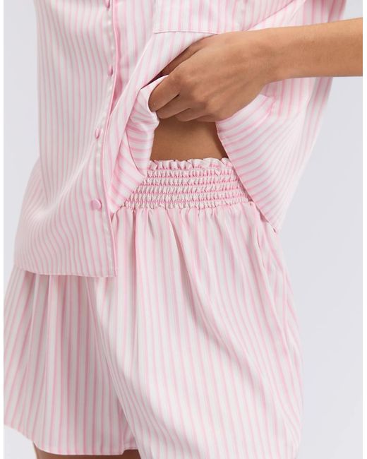 Boux Avenue Pink Oversized Satin Short Pyjama Set Striped Top And Shorts Pj