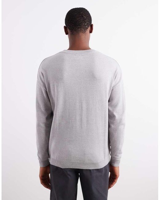 ASOS Gray Relaxed Long Sleeve Knitted Crew Neck T-Shirt for men