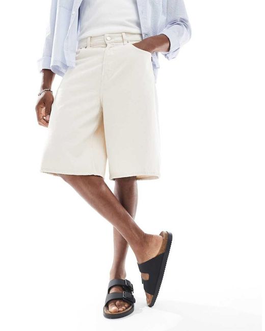 Only & Sons Denim Baggy Shorts Met Lange Pasvorm in het White voor heren