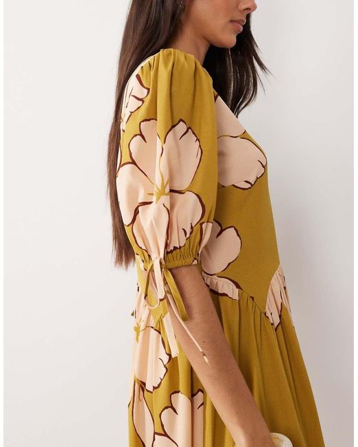 Wednesday's Girl Metallic Tie Sleeve Floral Midaxi Smock Dress