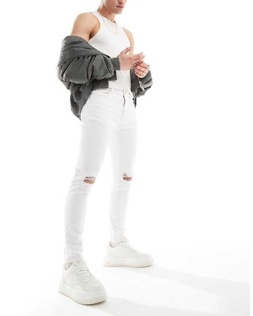 ASOS White Spray On Jeans With Power-Stretch And Rips for men