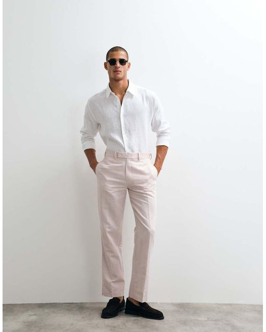 ASOS Pink Tailored Linen Rich Straight Leg Trousers for men