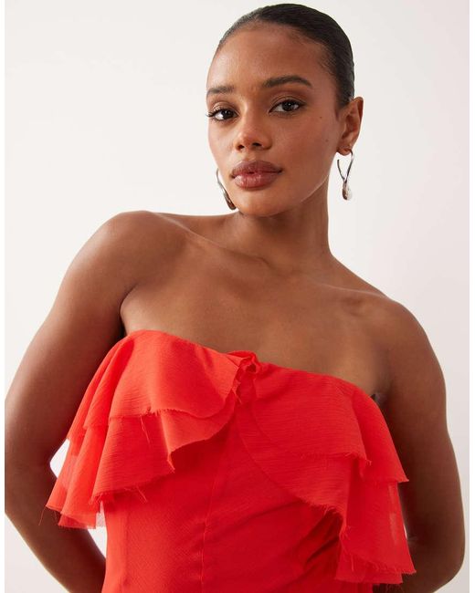 ASOS Red Bandeau Maxi Dress With Godet Hem