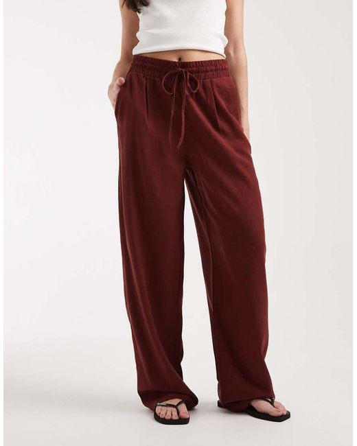 Vero Moda Red Linen Blend Tie Waist Trousers