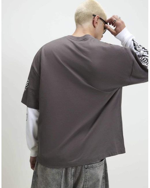 River Island Gray Oversized Fit Cotton Cherub T-Shirt for men
