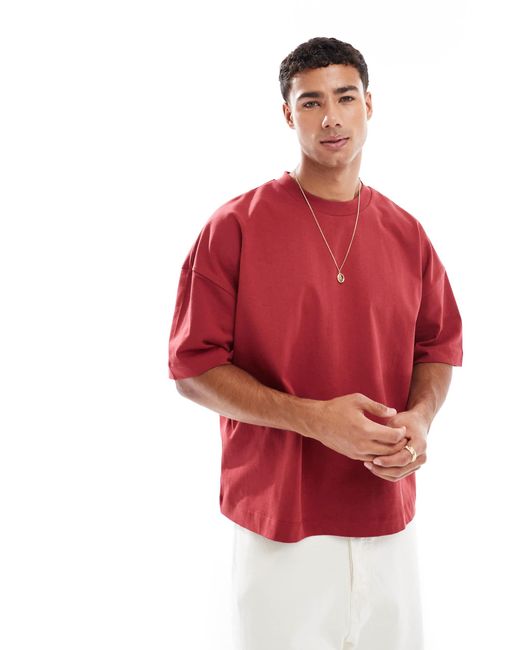 ASOS Red Heavyweight Oversized Boxy Drop Shoulder T-shirt for men