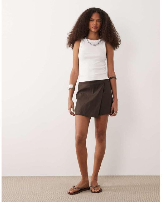 Mango White Linen Mix Mini Skort