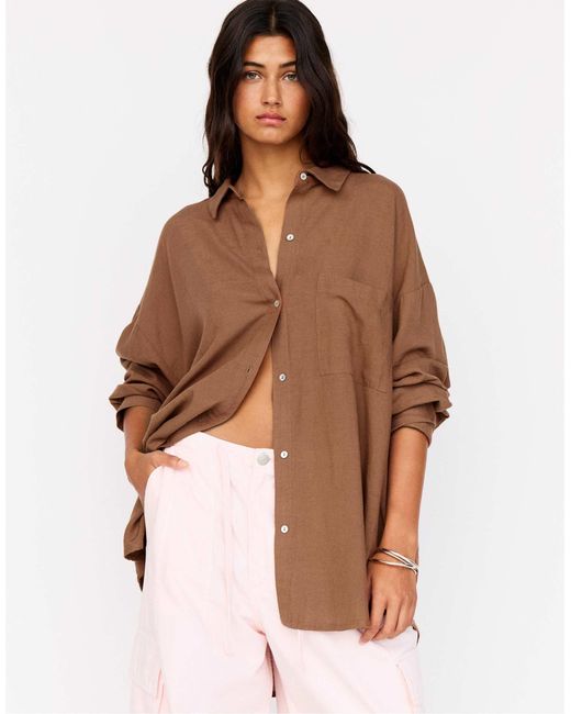 Pull&Bear Brown – rustikales oversize-hemd