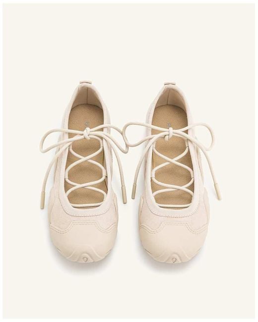 JW PEI Natural Caitlin Lace Up Ballet Flats