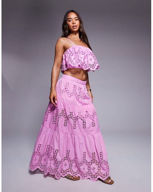 River Island Purple Broderie Cropped Cami Top Co-ord