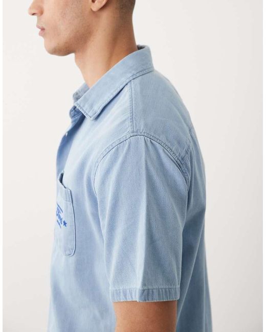Abercrombie & Fitch Blue Motor Graphic Short Sleeve Workwear Shirt for men