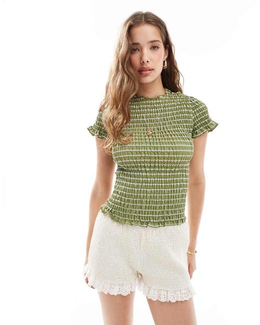 Daisy Street Green Shirred Top
