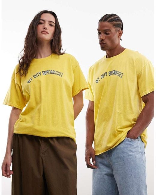 Reclaimed Vintage Yellow Unisex Supermodel Slogan T-shirt