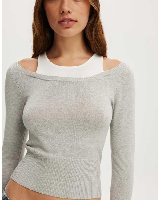 Cotton On Gray Long Sleeve Boatneck Layered Knit