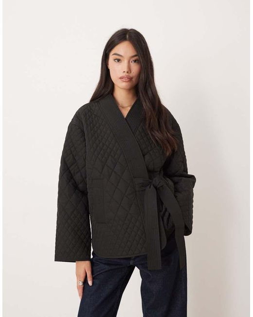Aware Black Quilted Clean Wrap Tie Side Jacket