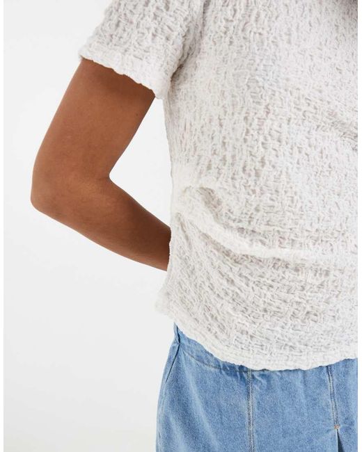 Vero Moda White Asymmetric Ruched Detail Crinkle Texture Top