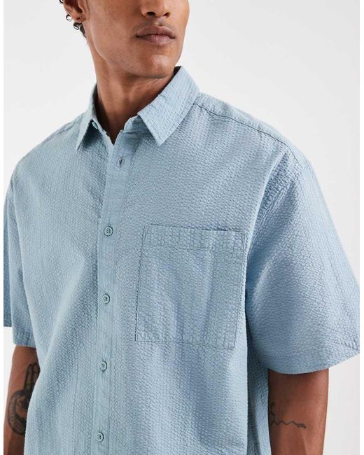 ASOS Blue Oversized Seersucker Shirt for men