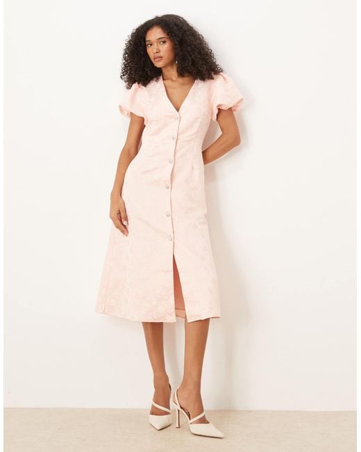 Sister Jane Pink Jacquard V Neck Shirt Dress With Detachable Collar