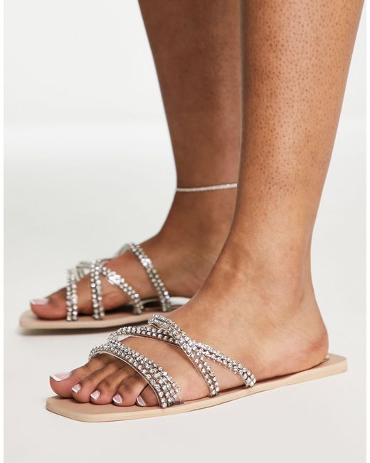 SIMMI Natural Simmi London Wide Fit Juniper Flat Sandals With Embellished Straps