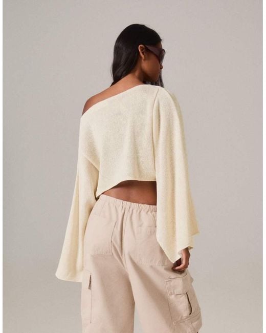 Bershka Natural Metallic Thread Asymmetric Cape