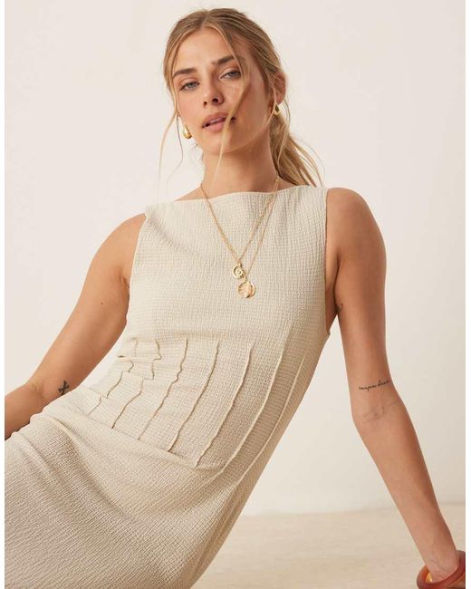 ASOS Natural Textured Sleeveless Slash Neck Corset Detail Midi Dress