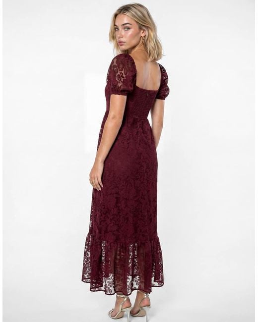 Lovedrobe Red Floral Mesh Lace Square Neck Midaxi Dress