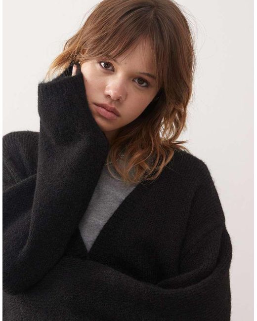 Monki Black Oversized Fluffy Knit Wool Mix Cardigan