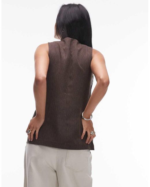 Chaleco De Corte Alargado Con Patrón De Chevrón Y Bolsillo De TOPSHOP de color Brown