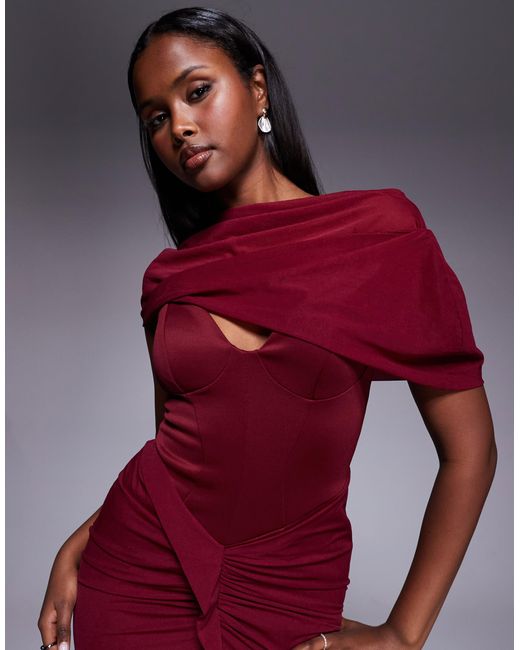 ASOS Purple Premium Carpet Overlay Corset Detail Maxi Dress With Synched Hips