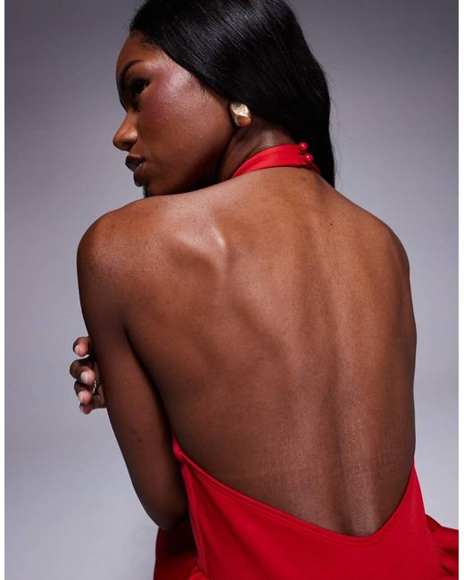 ASOS Red Scuba High Neck Puff Peplum Midi Dress